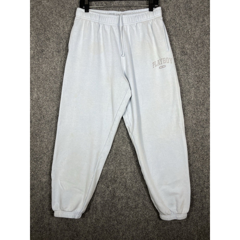 Playboy by PacSun Men's M White Sweatpants Joggers Logo Fleece Pants
